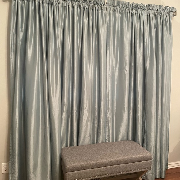 American Living Set of 2 Panels Blue Silky Like Curtain Panels - Picture 4 of 10